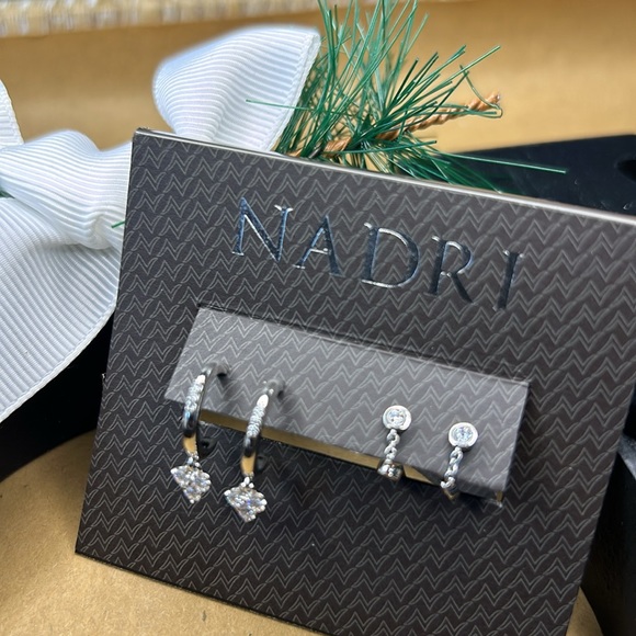 Nadri Jewelry - Silver-Tone Pave Simulated Diamond Hoop Earrings.